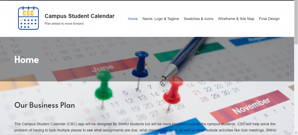 Screenshot of home page of ux website with a calendar as a background picture