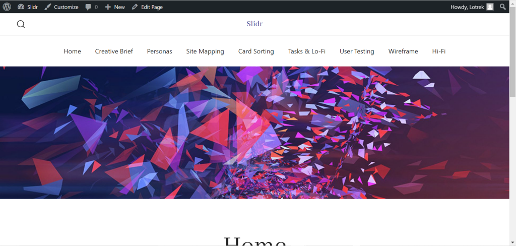 Blue, purple, red, and white thumbnail of the ux website for Slidr.